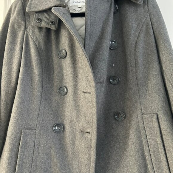 Calvin Klein Wool Blend Double Breasted Pea Coat Removable Hood Women’s Size 8 - Picture 2 of 10